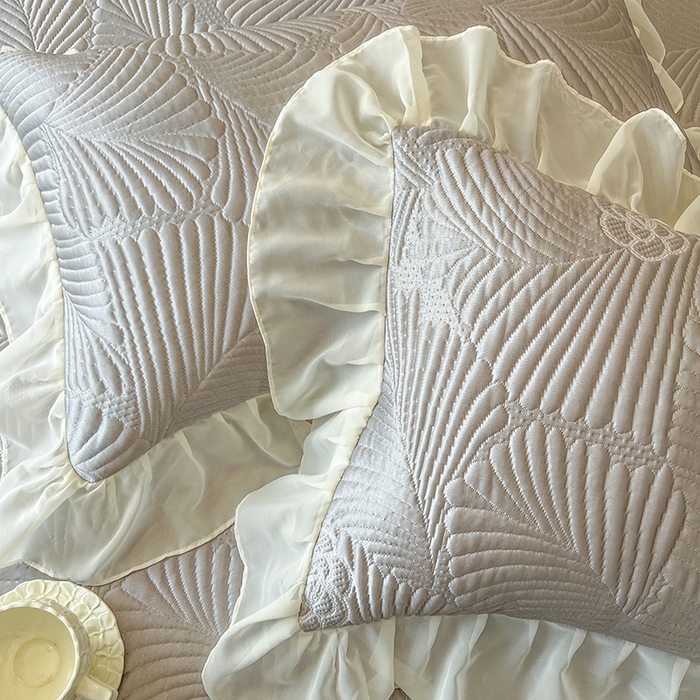 91家纺网 家纺一手货源 找家纺 网红馆（ck家纺） 2025新款床盖款豆豆席凉席席子-花叶海 花叶海-灰色