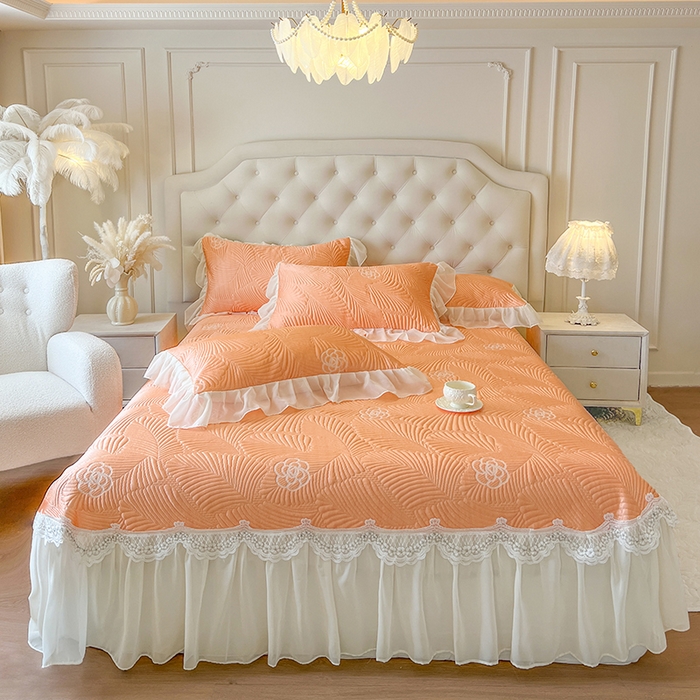 91家纺网 家纺一手货源 找家纺 网红馆（ck家纺） 2025新款床盖款豆豆席凉席席子-花叶海 花叶海-橘色