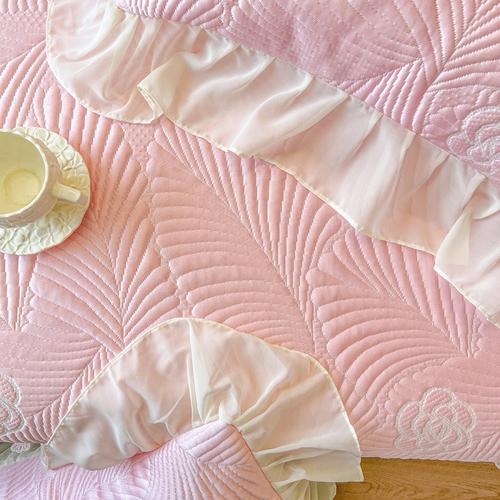 91家纺网 家纺一手货源 找家纺 网红馆（ck家纺） 2025新款床盖款豆豆席凉席席子-花叶海 花叶海-粉色