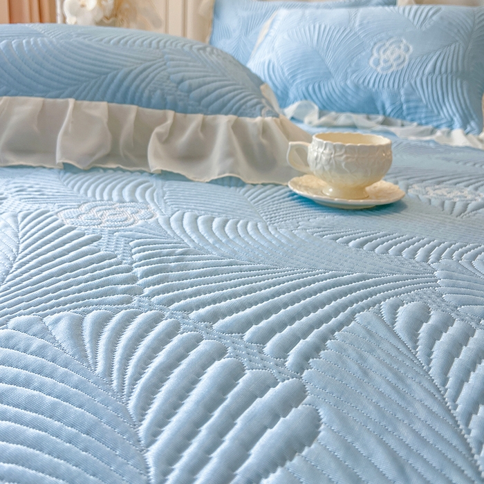 91家纺网 家纺一手货源 找家纺 网红馆（ck家纺） 2025新款床盖款豆豆席凉席席子-花叶海 花叶海-蓝色