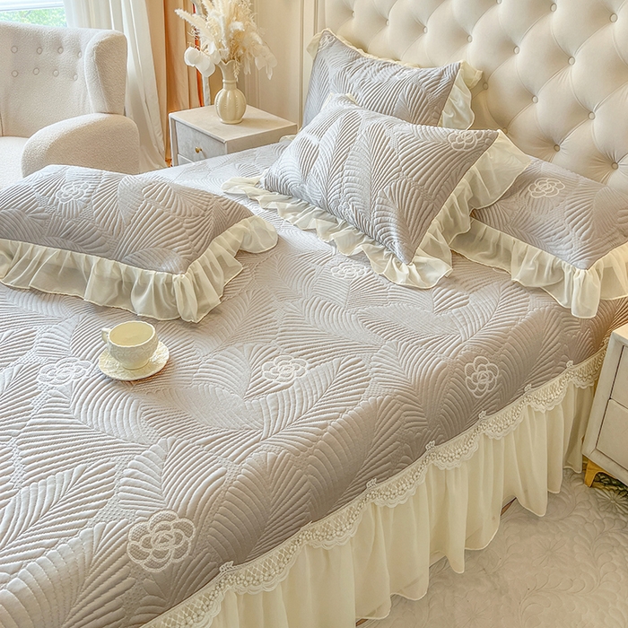 91家纺网 家纺一手货源 找家纺 网红馆（ck家纺） 2025新款床盖款豆豆席凉席席子-花叶海 花叶海-灰色