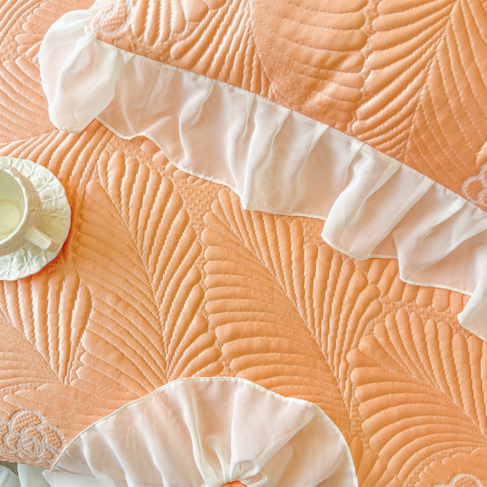 91家纺网 家纺一手货源 找家纺 网红馆（ck家纺） 2025新款床盖款豆豆席凉席席子-花叶海 花叶海-橘色