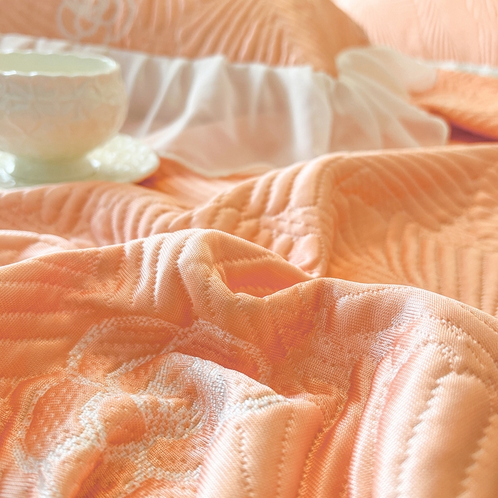 91家纺网 家纺一手货源 找家纺 网红馆（ck家纺） 2025新款床盖款豆豆席凉席席子-花叶海 花叶海-橘色