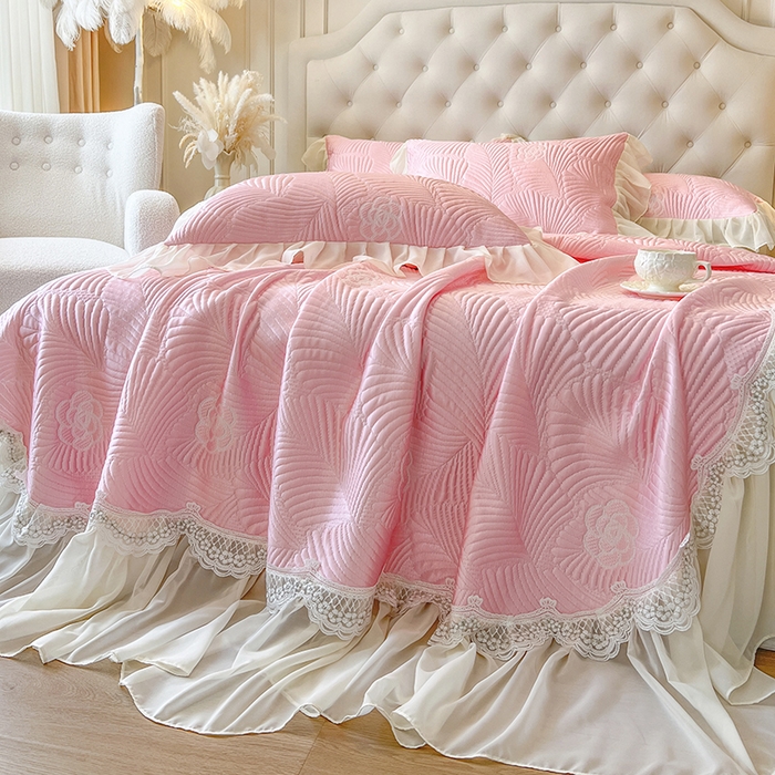 91家纺网 家纺一手货源 找家纺 网红馆（ck家纺） 2025新款床盖款豆豆席凉席席子-花叶海 花叶海-粉色