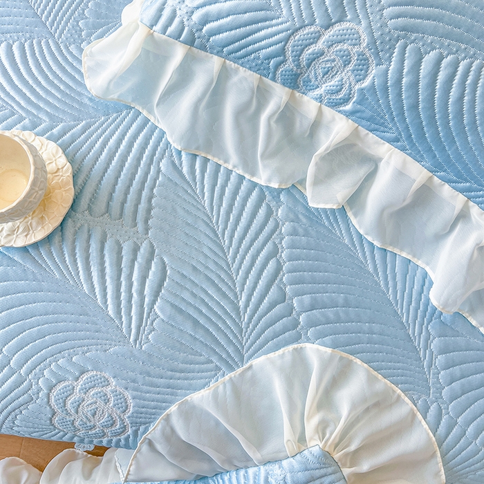 91家纺网 家纺一手货源 找家纺 网红馆（ck家纺） 2025新款床盖款豆豆席凉席席子-花叶海 花叶海-蓝色