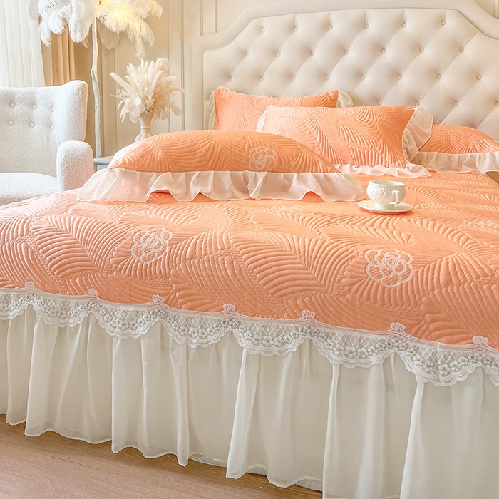 91家纺网 家纺一手货源 找家纺 网红馆（ck家纺） 2025新款床盖款豆豆席凉席席子-花叶海 花叶海-橘色