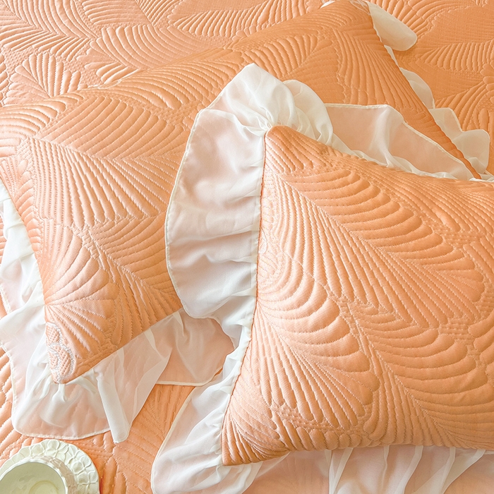 91家纺网 家纺一手货源 找家纺 网红馆（ck家纺） 2025新款床盖款豆豆席凉席席子-花叶海 花叶海-橘色