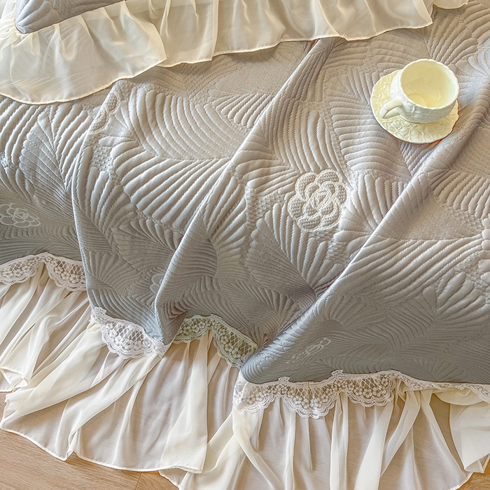 91家纺网 家纺一手货源 找家纺 网红馆（ck家纺） 2025新款床盖款豆豆席凉席席子-花叶海 花叶海-灰色