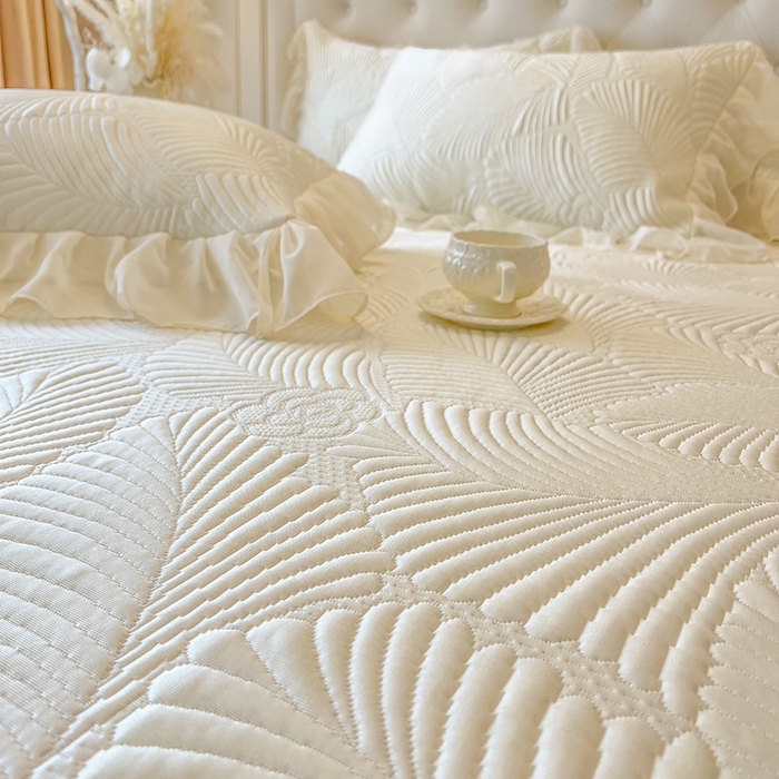 91家纺网 家纺一手货源 找家纺 网红馆（ck家纺） 2025新款床盖款豆豆席凉席席子-花叶海 花叶海-米色