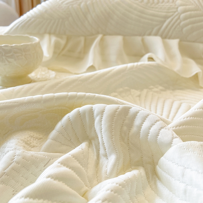 91家纺网 家纺一手货源 找家纺 网红馆（ck家纺） 2025新款床盖款豆豆席凉席席子-花叶海 花叶海-米色