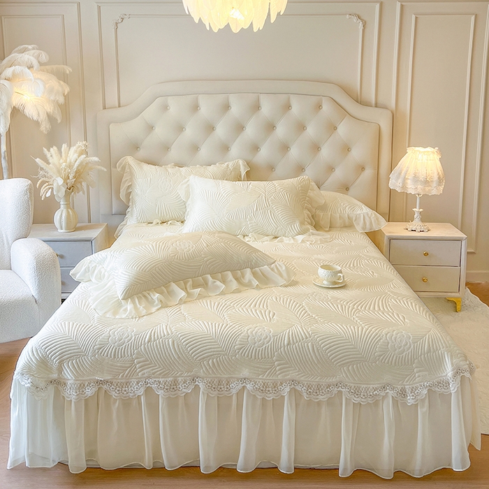 91家纺网 家纺一手货源 找家纺 网红馆（ck家纺） 2025新款床盖款豆豆席凉席席子-花叶海 花叶海-米色