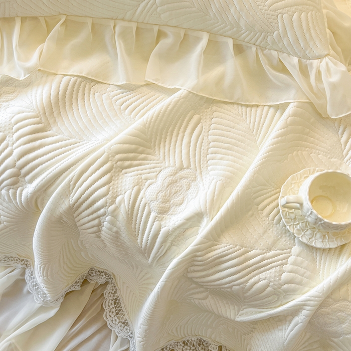 91家纺网 家纺一手货源 找家纺 网红馆（ck家纺） 2025新款床盖款豆豆席凉席席子-花叶海 花叶海-米色