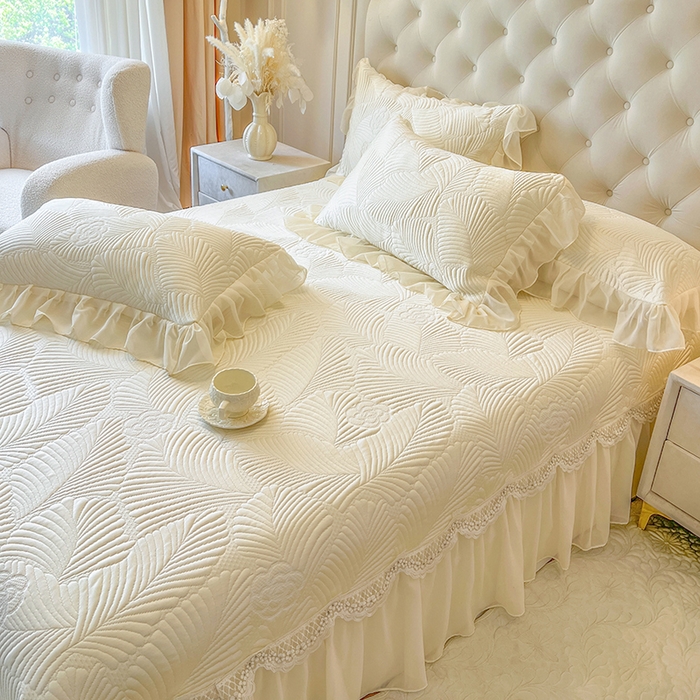 91家纺网 家纺一手货源 找家纺 网红馆（ck家纺） 2025新款床盖款豆豆席凉席席子-花叶海 花叶海-米色