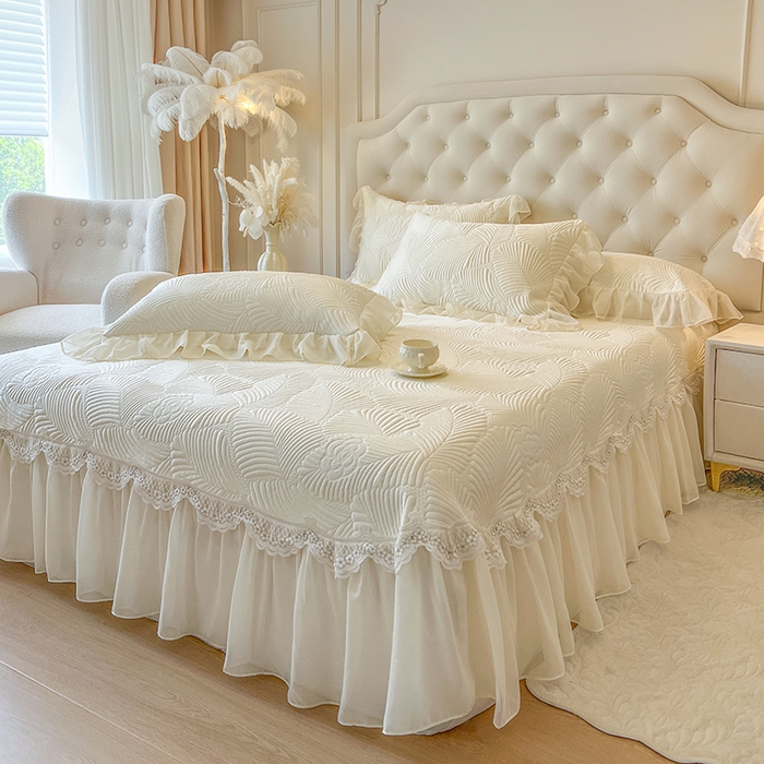 91家纺网 家纺一手货源 找家纺 网红馆（ck家纺） 2025新款床盖款豆豆席凉席席子-花叶海 花叶海-米色