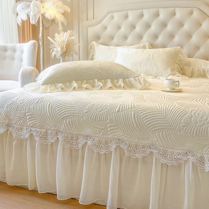 91家纺网 家纺一手货源 找家纺 网红馆（ck家纺） 2025新款床盖款豆豆席凉席席子-花叶海 花叶海-米色