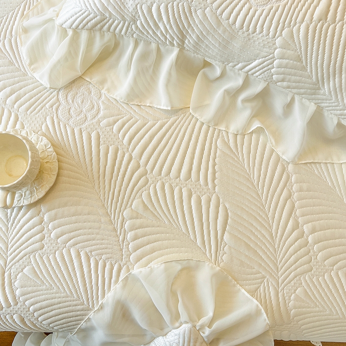 91家纺网 家纺一手货源 找家纺 网红馆（ck家纺） 2025新款床盖款豆豆席凉席席子-花叶海 花叶海-米色