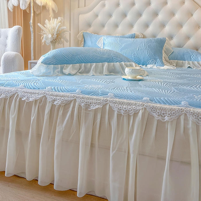 91家纺网 家纺一手货源 找家纺 网红馆（ck家纺） 2025新款床笠款床裙豆豆席凉席席子-花叶海 花叶海-蓝色