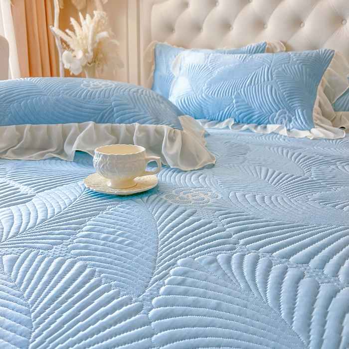 91家纺网 家纺一手货源 找家纺 网红馆（ck家纺） 2025新款床笠款床裙豆豆席凉席席子-花叶海 花叶海-蓝色