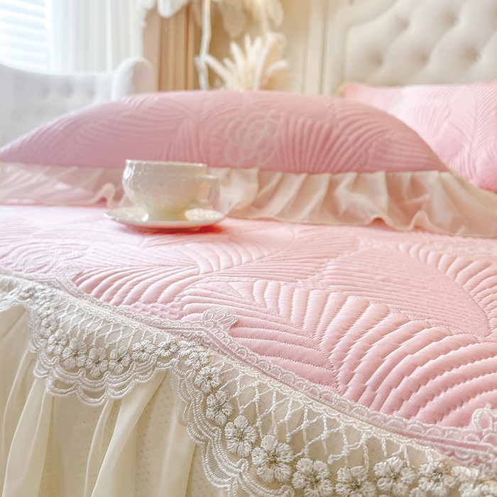 91家纺网 家纺一手货源 找家纺 网红馆（ck家纺） 2025新款床笠款床裙豆豆席凉席席子-花叶海 花叶海-粉色