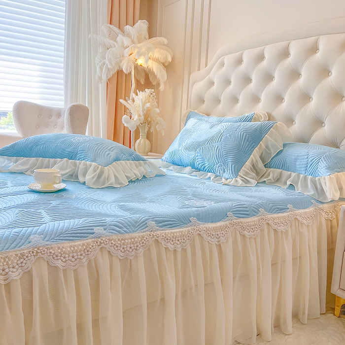 91家纺网 家纺一手货源 找家纺 网红馆（ck家纺） 2025新款床笠款床裙豆豆席凉席席子-花叶海 花叶海-蓝色