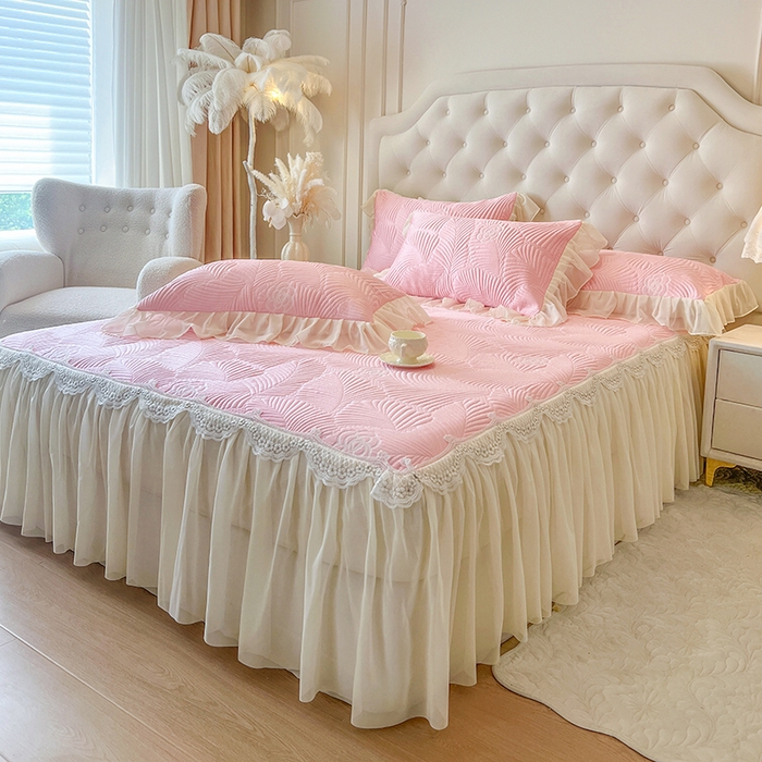 91家纺网 家纺一手货源 找家纺 网红馆（ck家纺） 2025新款床笠款床裙豆豆席凉席席子-花叶海 花叶海-粉色