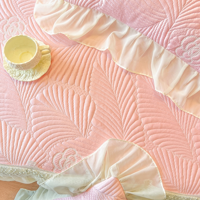 91家纺网 家纺一手货源 找家纺 网红馆（ck家纺） 2025新款床笠款床裙豆豆席凉席席子-花叶海 花叶海-粉色