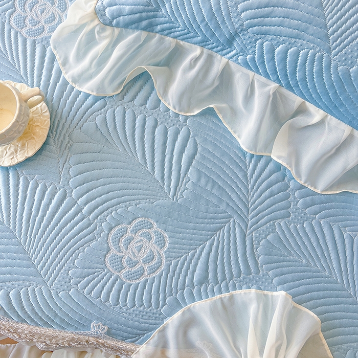 91家纺网 家纺一手货源 找家纺 网红馆（ck家纺） 2025新款床笠款床裙豆豆席凉席席子-花叶海 花叶海-蓝色