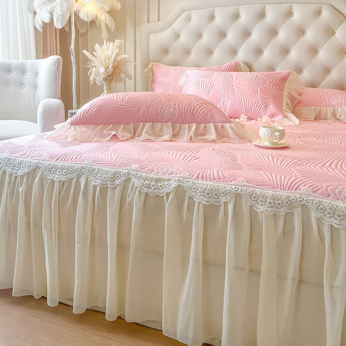 91家纺网 家纺一手货源 找家纺 网红馆（ck家纺） 2025新款床笠款床裙豆豆席凉席席子-花叶海 花叶海-粉色