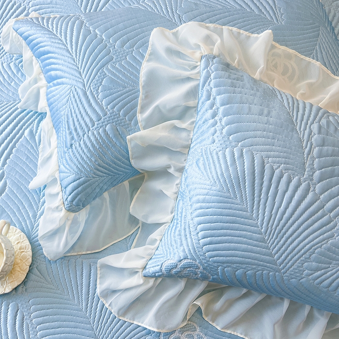 91家纺网 家纺一手货源 找家纺 网红馆（ck家纺） 2025新款床笠款床裙豆豆席凉席席子-花叶海 花叶海-蓝色