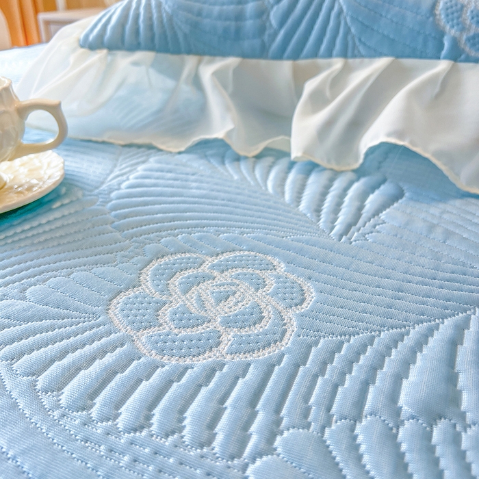 91家纺网 家纺一手货源 找家纺 网红馆（ck家纺） 2025新款床笠款床裙豆豆席凉席席子-花叶海 花叶海-蓝色