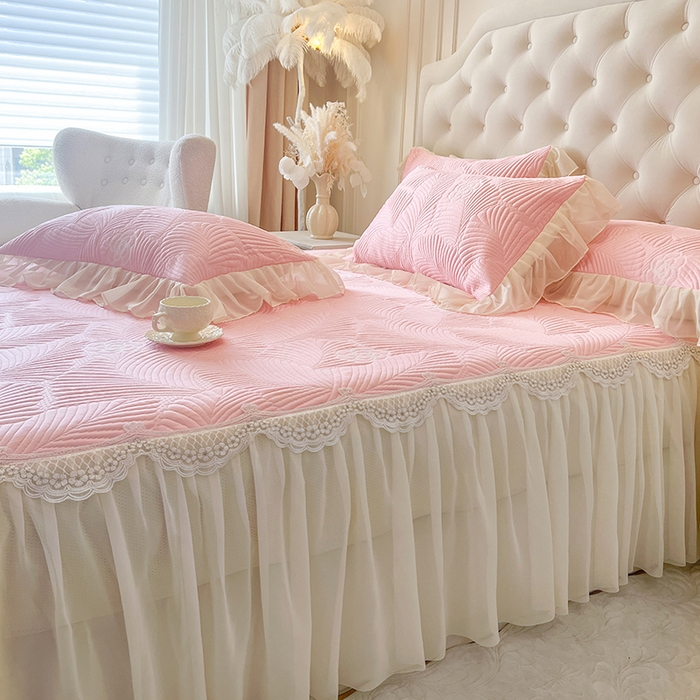 91家纺网 家纺一手货源 找家纺 网红馆（ck家纺） 2025新款床笠款床裙豆豆席凉席席子-花叶海 花叶海-粉色