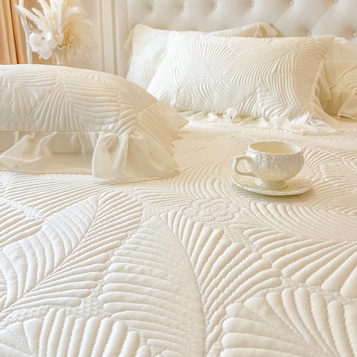 91家纺网 家纺一手货源 找家纺 网红馆（ck家纺） 2025新款床笠款床裙豆豆席凉席席子-花叶海 花叶海-米色