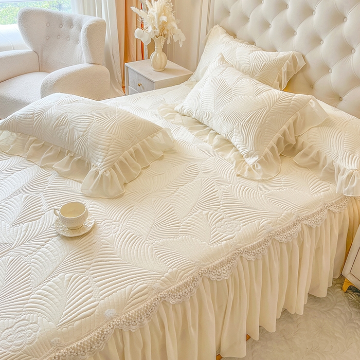 91家纺网 家纺一手货源 找家纺 网红馆（ck家纺） 2025新款床笠款床裙豆豆席凉席席子-花叶海 花叶海-米色