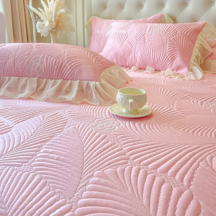 91家纺网 家纺一手货源 找家纺 网红馆（ck家纺） 2025新款床笠款床裙豆豆席凉席席子-花叶海 花叶海-粉色