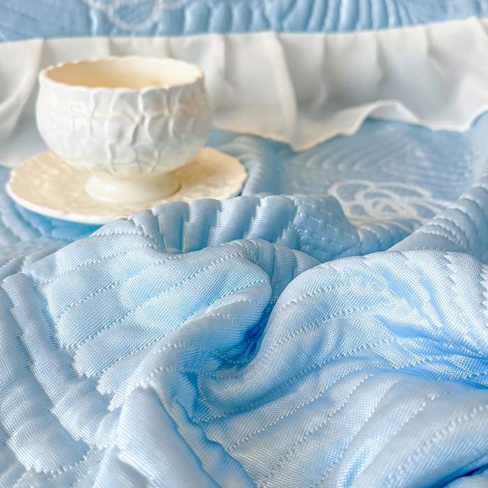 91家纺网 家纺一手货源 找家纺 网红馆（ck家纺） 2025新款床笠款床裙豆豆席凉席席子-花叶海 花叶海-蓝色