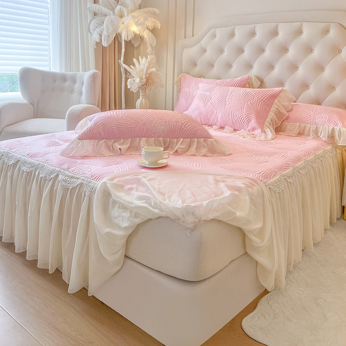 91家纺网 家纺一手货源 找家纺 网红馆（ck家纺） 2025新款床笠款床裙豆豆席凉席席子-花叶海 花叶海-粉色