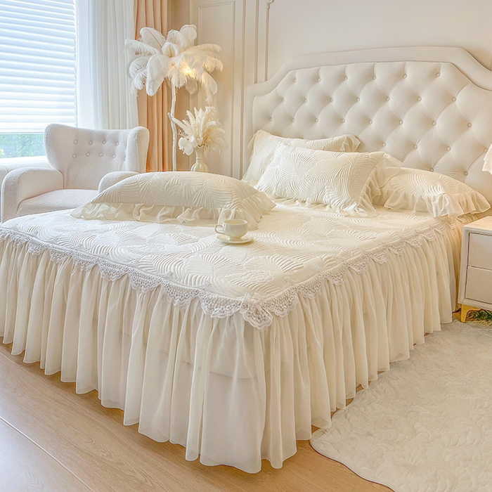 91家纺网 家纺一手货源 找家纺 网红馆（ck家纺） 2025新款床笠款床裙豆豆席凉席席子-花叶海 花叶海-米色