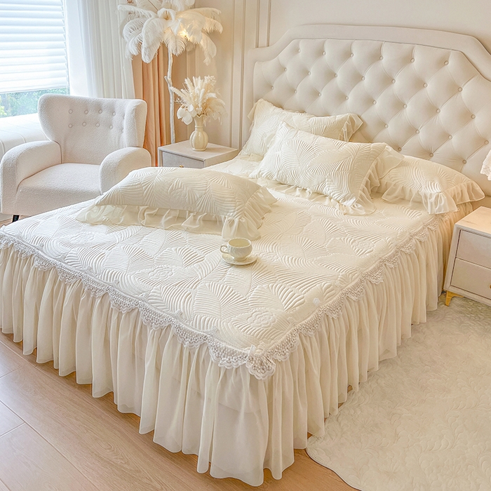 91家纺网 家纺一手货源 找家纺 网红馆（ck家纺） 2025新款床笠款床裙豆豆席凉席席子-花叶海 花叶海-米色