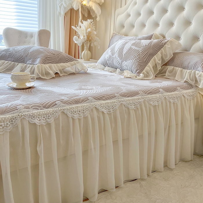 91家纺网 家纺一手货源 找家纺 网红馆（ck家纺） 2025新款床笠款床裙豆豆席凉席席子-花叶海 花叶海-灰色