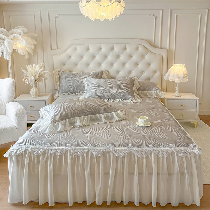 91家纺网 家纺一手货源 找家纺 网红馆（ck家纺） 2025新款床笠款床裙豆豆席凉席席子-花叶海 花叶海-灰色