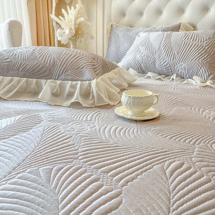 91家纺网 家纺一手货源 找家纺 网红馆（ck家纺） 2025新款床笠款床裙豆豆席凉席席子-花叶海 花叶海-灰色