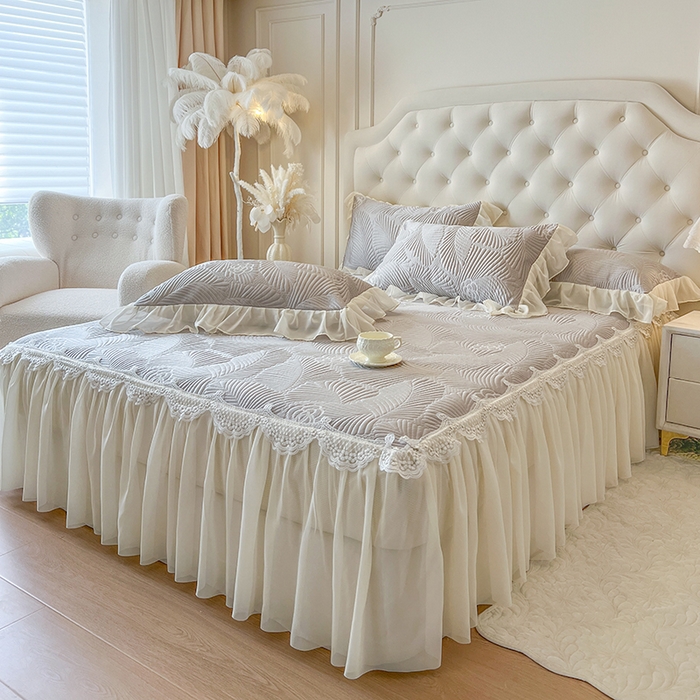 91家纺网 家纺一手货源 找家纺 网红馆（ck家纺） 2025新款床笠款床裙豆豆席凉席席子-花叶海 花叶海-灰色