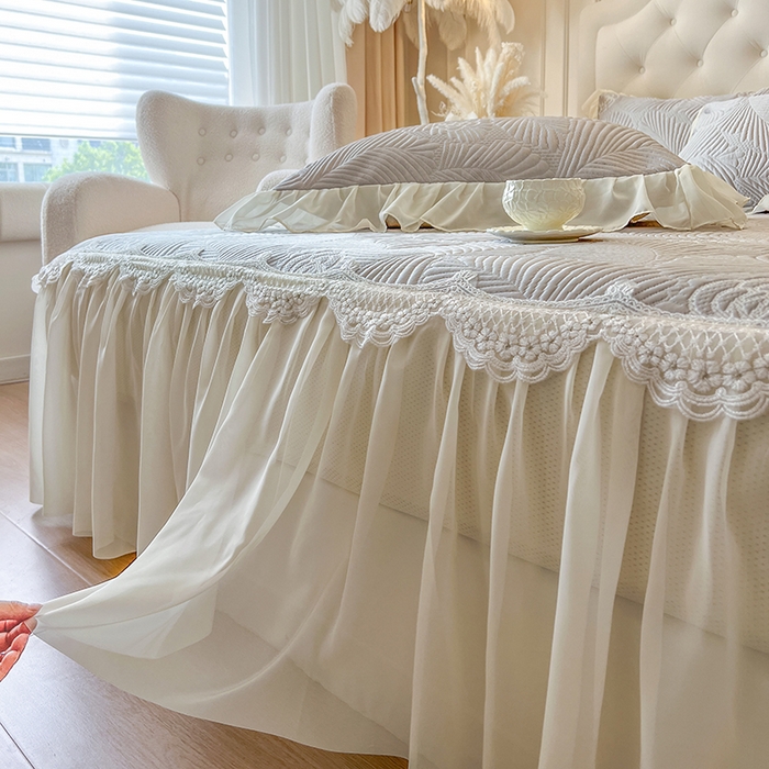 91家纺网 家纺一手货源 找家纺 网红馆（ck家纺） 2025新款床笠款床裙豆豆席凉席席子-花叶海 花叶海-灰色