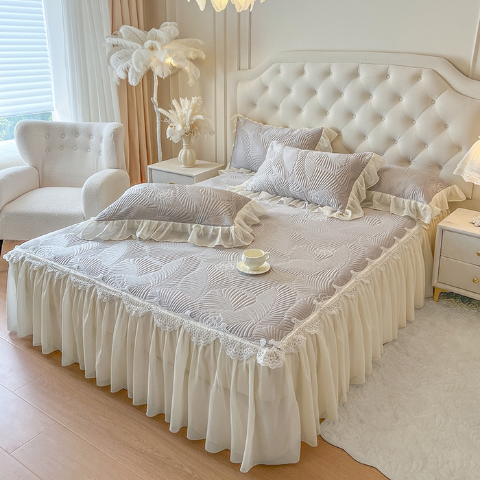 91家纺网 家纺一手货源 找家纺 网红馆（ck家纺） 2025新款床笠款床裙豆豆席凉席席子-花叶海 花叶海-灰色