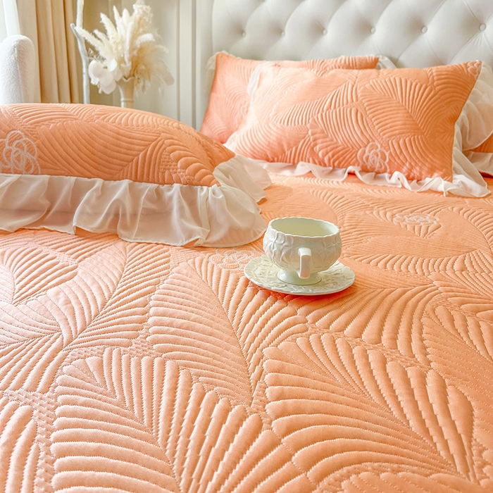 91家纺网 家纺一手货源 找家纺 网红馆（ck家纺） 2025新款床笠款床裙豆豆席凉席席子-花叶海 花叶海-橘色