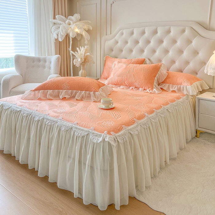 91家纺网 家纺一手货源 找家纺 网红馆（ck家纺） 2025新款床笠款床裙豆豆席凉席席子-花叶海 花叶海-橘色