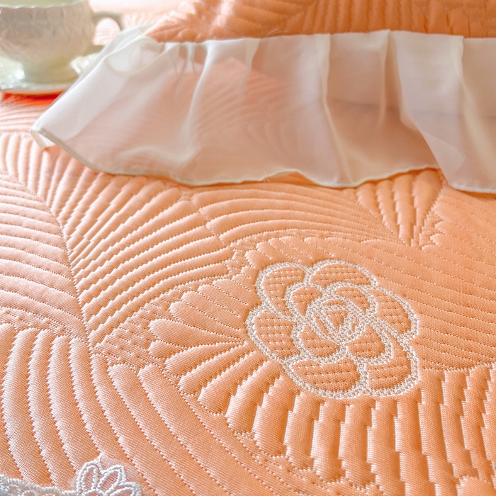 91家纺网 家纺一手货源 找家纺 网红馆（ck家纺） 2025新款床笠款床裙豆豆席凉席席子-花叶海 花叶海-橘色