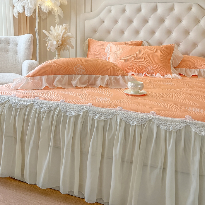 91家纺网 家纺一手货源 找家纺 网红馆（ck家纺） 2025新款床笠款床裙豆豆席凉席席子-花叶海 花叶海-橘色