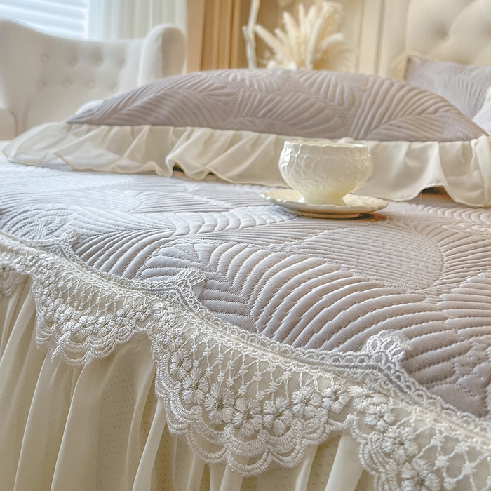 91家纺网 家纺一手货源 找家纺 网红馆（ck家纺） 2025新款床笠款床裙豆豆席凉席席子-花叶海 花叶海-灰色