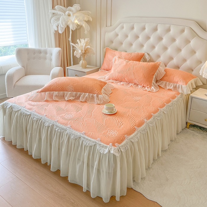 91家纺网 家纺一手货源 找家纺 网红馆（ck家纺） 2025新款床笠款床裙豆豆席凉席席子-花叶海 花叶海-橘色